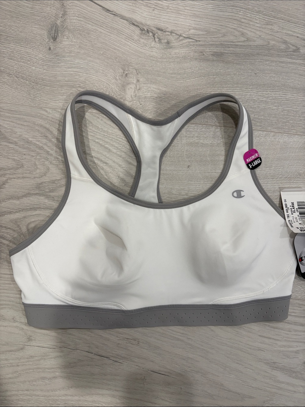 Champion White and Gray Racerback Sports Bra with Perforated Band